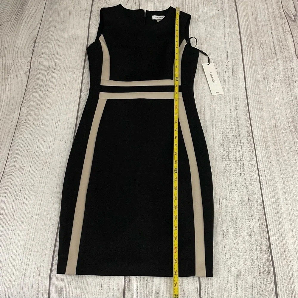 NWT CALVIN KLEIN Women’s Scuba Sleeveless Colorblock Sheath Dress Black Size 4P